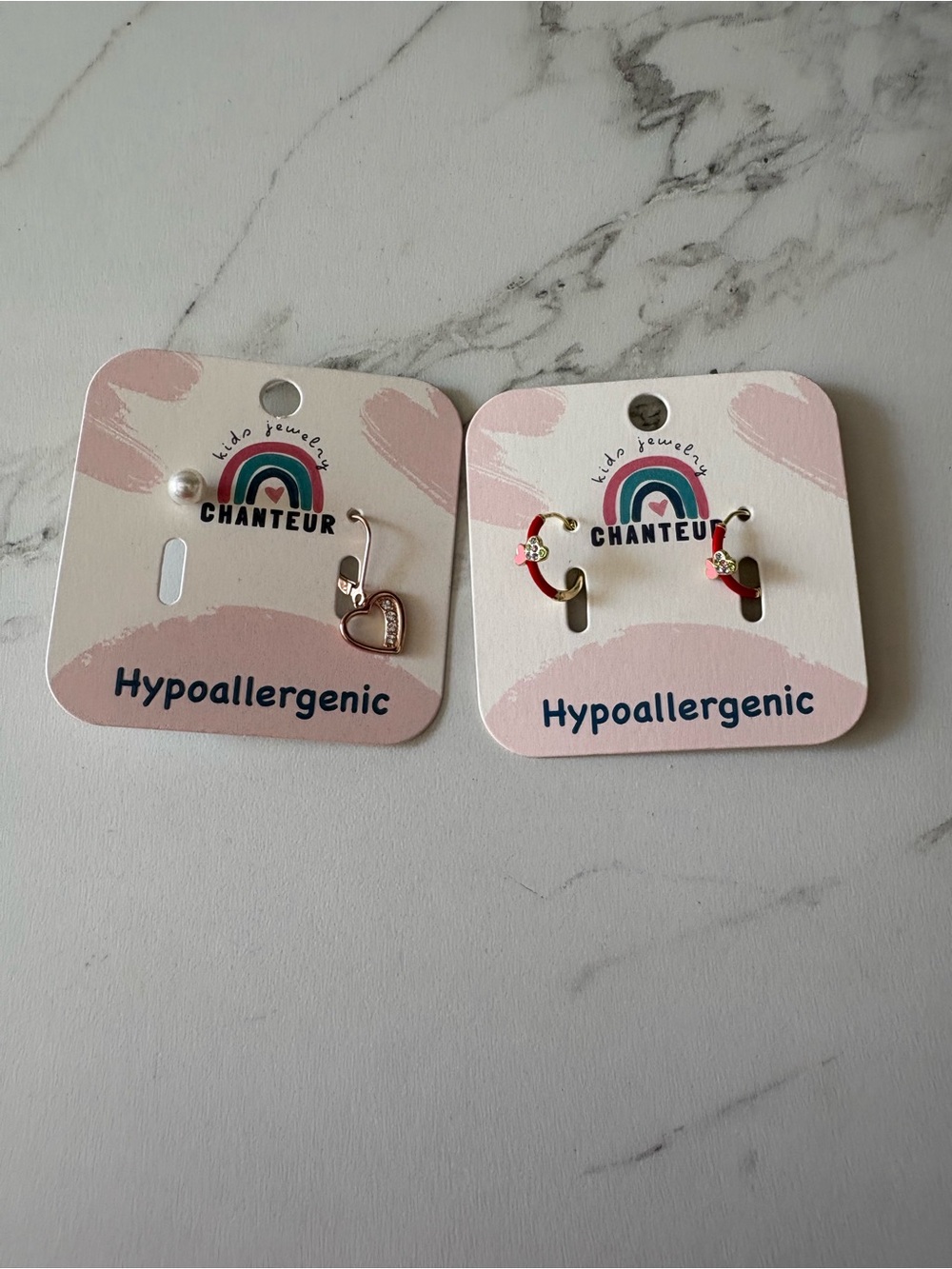 Kids Hypoallergenic Pink Heart & Hoop Earrings Set